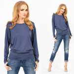 Damen Longshirt langarm Bluse mit Fledermausärmel Top;