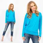 Damen Longshirt langarm Bluse mit Fledermausärmel Top;