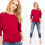 Damen Longshirt langarm Bluse mit Fledermausärmel Top;