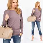 Damen Longshirt langarm Bluse mit Fledermausärmel Top;