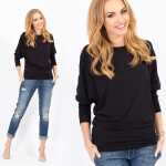 Damen Longshirt langarm Bluse mit Fledermausärmel Top;