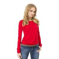 Damen Longshirt langarm T-Shirt mit Brusttasche ; Rot/M/L...