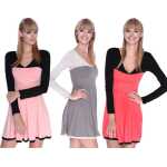 Damen Kleid Dress Glockenschnitt Skaterkleid Langarm...