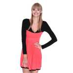 Damen Kleid Dress Glockenschnitt Skaterkleid Langarm Minikleid 2 farbig;S/M