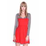 Damen Kleid Dress Glockenschnitt Skaterkleid Langarm Minikleid 2 farbig;S/M