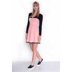 Damen Kleid Dress Glockenschnitt Skaterkleid Langarm Minikleid 2 farbig;S/M
