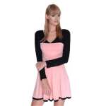 Damen Kleid Dress Glockenschnitt Skaterkleid Langarm Minikleid 2 farbig;S/M