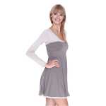 Damen Kleid Dress Glockenschnitt Skaterkleid Langarm Minikleid 2 farbig;S/M