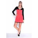 Damen Kleid Dress Glockenschnitt Skaterkleid Langarm Minikleid 2 farbig;S/M