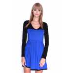 Damen Kleid Dress Glockenschnitt Skaterkleid Langarm Minikleid 2 farbig;S/M