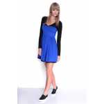 Damen Kleid Dress Glockenschnitt Skaterkleid Langarm Minikleid 2 farbig;S/M
