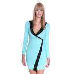Damen Minikleid Wickelkleid V-Ausschnitt;