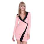 Damen Minikleid Wickelkleid V-Ausschnitt;