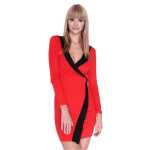 Damen Minikleid Wickelkleid V-Ausschnitt;