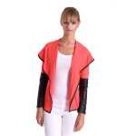 Damen Cardigan mit PU-Ärmeln Bolero; Gr. S/M; Koralle