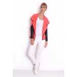 Damen Cardigan mit PU-Ärmeln Bolero; Gr. S/M; Koralle