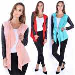Damen Cardigan mit PU-Ärmeln Jacke Bolero;