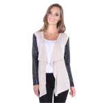 Damen Cardigan mit PU-Ärmeln Jacke Bolero;