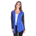Damen Cardigan mit PU-Ärmeln Jacke Bolero;