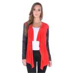 Damen Cardigan mit PU-Ärmeln Jacke Bolero;