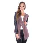 Damen Cardigan mit PU-Ärmeln Jacke Bolero;