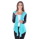 Damen Cardigan mit PU-Ärmeln Jacke Bolero;