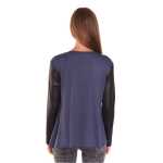 Damen Cardigan mit PU-Ärmeln Jacke Bolero;