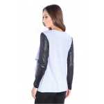 Damen Cardigan mit PU-Ärmeln Jacke Bolero;