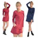 Damen Minikleid Trendy Kurzes Kleid Tunika Dress Longshirt Oberteill Langarm Pullover One Size in 3 Farben, Gr. 36 38 S M, 8145