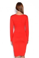Damen Kleid Dress Langarm V-Ausschnitt ; Rot S/M 36/38