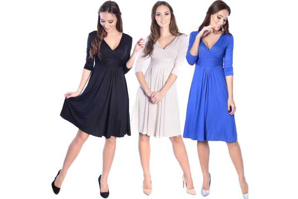 Kleid A-Linie mit Raffungen überlappender V-Ausschnitt,;