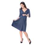 Kleid A-Linie mit Raffungen überlappender V-Ausschnitt,;