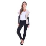 Damen Cardigan mit PU-Ärmeln Bolero; Gr. S/M; Beige