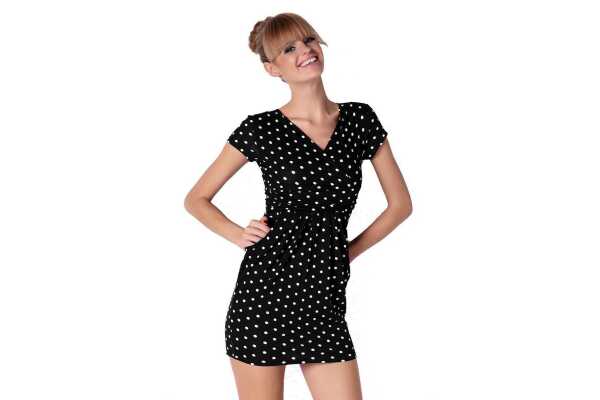 Damen Minikleid Wickelkleid mit Pünktchen V-Ausschnitt ;