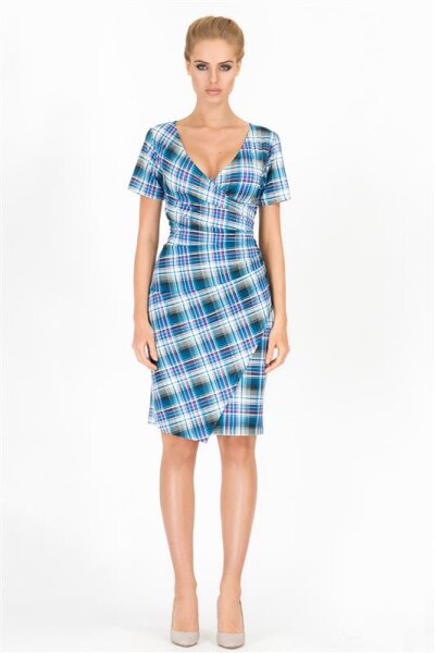 Kleid Elegant Mini Kleid Kariert; 2 / Blau/Violett L/40