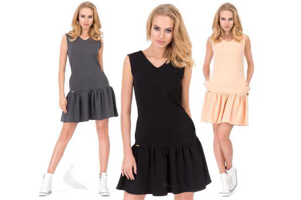 Kleid Tunika Mini-Kleid Rüschen V-Ausschnitt;