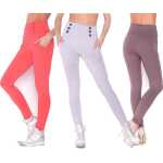 Damen Leggings Hohe-Taille mit Knöpfen,