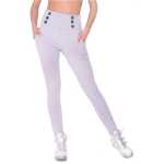Damen Leggings Hohe-Taille mit Knöpfen,