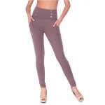 Damen Leggings Hohe-Taille mit Knöpfen,