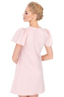 Kleid Blumen-Prägung elegant mit Pufferärmel Mini-Kleid; Puderrosa/S/36