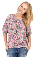 Damen Longshirt Bluse Tunika Muster Blumen, S/M