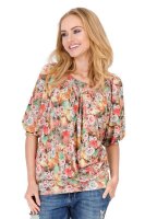 Damen Longshirt Bluse Tunika Muster Blumen, S/M