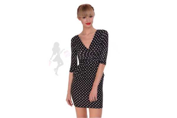 Damen Kleid Dress Punkte Pünktchen 3/4 Ärmel;