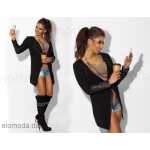Damen Strickjacke mit PU Ärmel; Gr. S/M