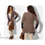 Damen Strickjacke mit PU Ärmel; Gr. S/M