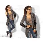 Damen Strickjacke mit PU Ärmel; Gr. S/M