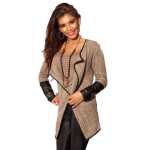 Damen Strickjacke mit PU Ärmel; Gr. S/M