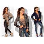 Damen Strickjacke mit PU Ärmel; Gr. S/M