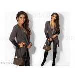Damen Strickjacke mit PU Ärmel; Gr. S/M