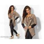 Damen Strickjacke mit PU Ärmel; Gr. S/M